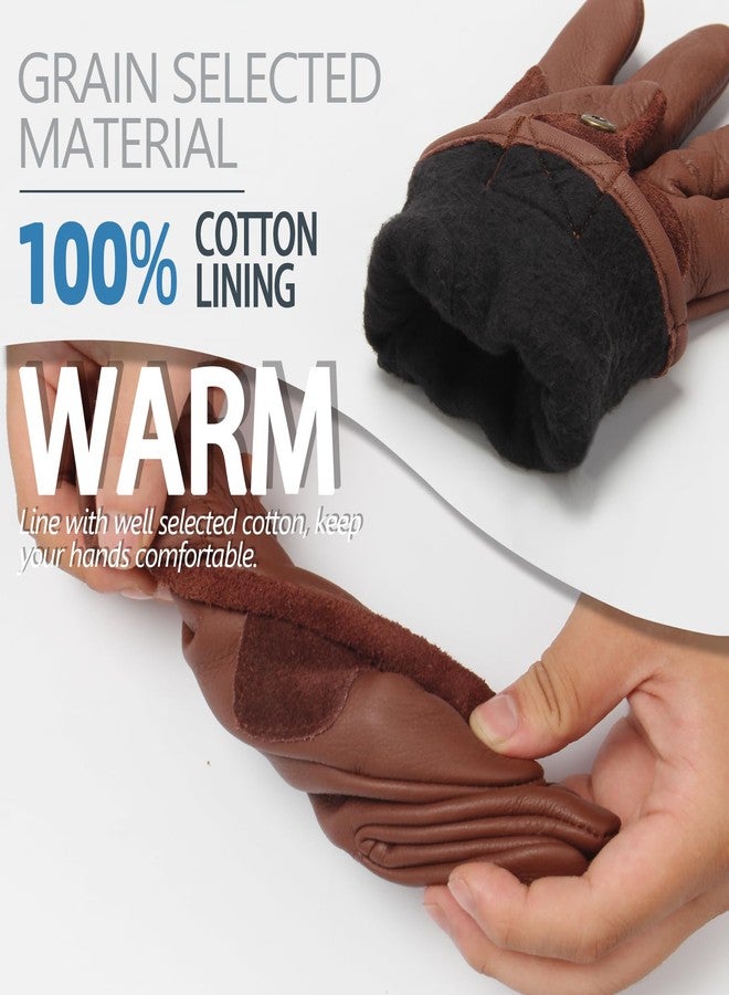FEISHDEK Water Resistance Winter Gloves for Men, Leather Winter Gloves for Cold Weather for Motorcycle Driving Hiking Outdoor (Brown, Large) - Image 3